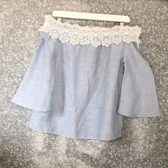 NWOT Zara Contrast Lace Stripe Off Shoulder Top -S - Picture 6 of 8